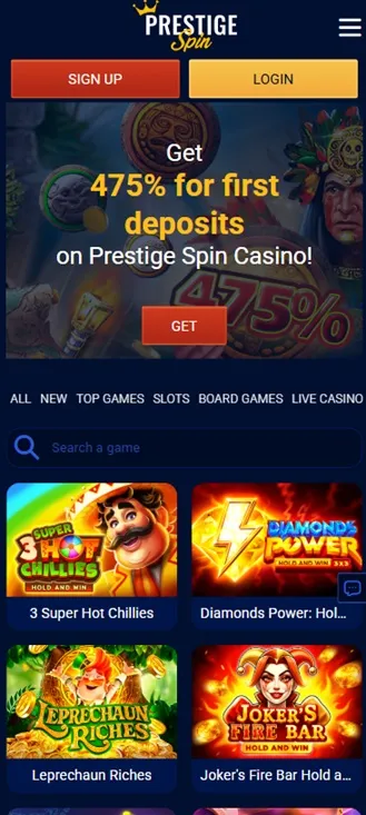 Prestige Spin Casino Mobile screenshot